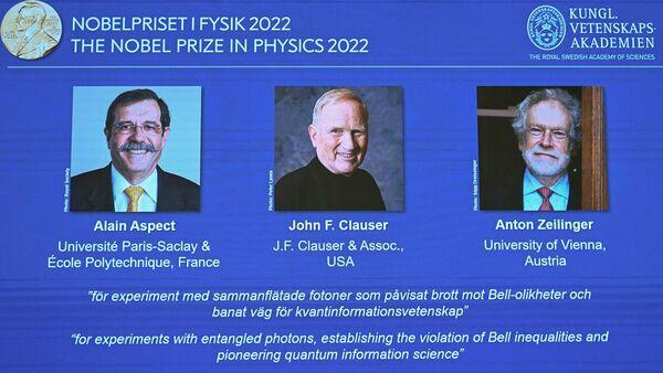 2022 Nobel Prize in Physics winners: (ఎడమ నుంచి కుడికి) అలైన్ ఆస్పెక్ట్, జాన్ ఫ్రాన్సిస్ క్లాజర్, ఆంటన్ జెలింగర్