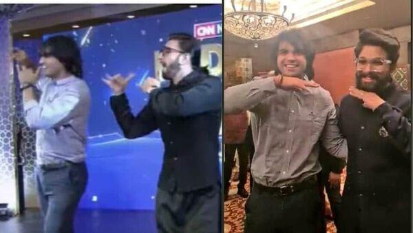 Neeraj Chopra with Ranveer Singh at an awards show; he also posed with Allu Arjun.