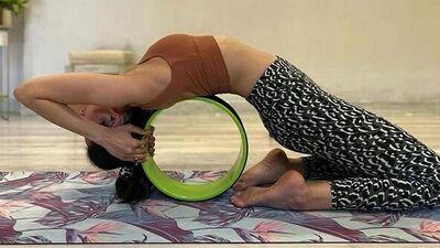 Rakul Preet Practices Yoga On a Wheel